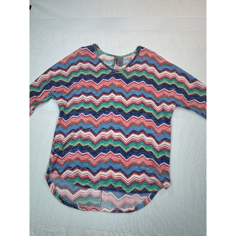 New Directions Colorful Chevron Blouse Womens L Casual Lightweight Top Zigzag